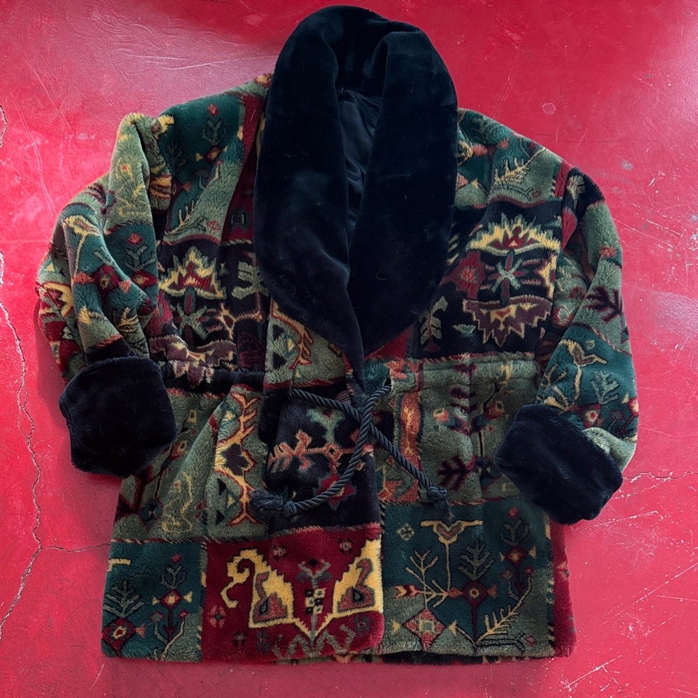 Vintage Tapestry Jacket with Black Collar